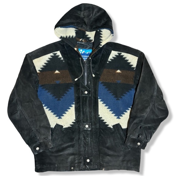 American Vintage Other - Black and Blue Aztec Patterned Men's Hooded Jacket